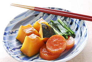 かぼちゃ・にんじん・にらの味噌煮