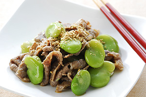 そら豆と牛肉の和え物