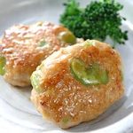 そら豆の鶏バーグ照り焼き