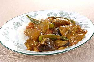 なすとオクラのサバカレー