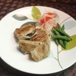 なすと豚肉のにんにく味噌はさみ焼き