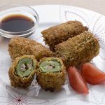ねぎとベーコンの青じそ巻きフライ