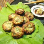 やぶかんぞうと緑豆の落とし揚げ
