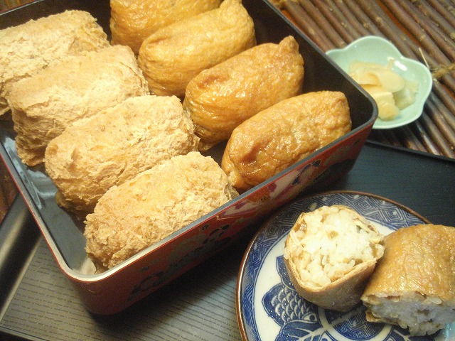 わさび醤油漬けとくるみのいなり寿司