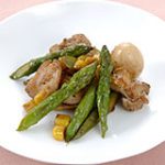 アスパラガスと鶏肉のコーン炒め