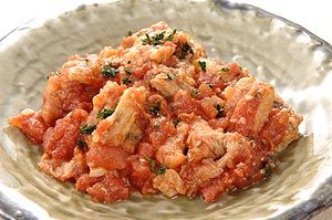 アナゴ天ぷらトマトソースがけ