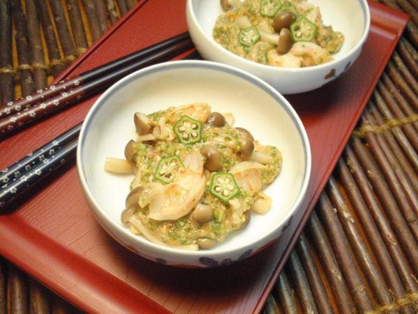エビとしめじのオクラ和え