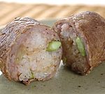 カツオ節と枝豆入りの牛肉巻きおにぎり