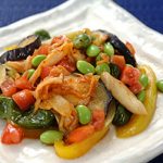 キムチと揚げ夏野菜のだし汁和え