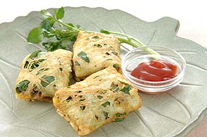 クレソンの薄焼き網卵包み