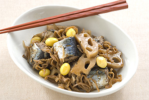 サンマ・切り干し大根・れんこんの煮物