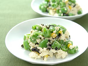 スナップえんどうと豆腐の海苔ドレッシング