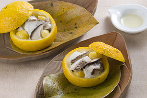 タイとしいたけのゆず釜蒸し