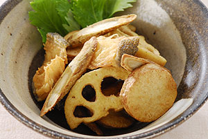 タラと根菜のカレー揚げ