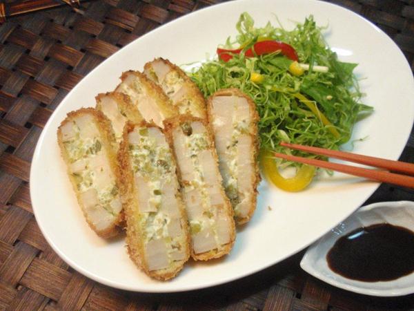ピクルスとクリームチーズのれんこんはさみ揚げ