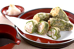 ピーマンのエビ入りライス天ぷら