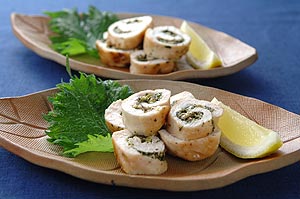 モロヘイヤの鶏ササミ巻き