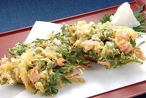 春菊とハムのかき揚げ