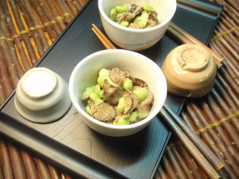 糠漬けなすと枝豆のごま和え