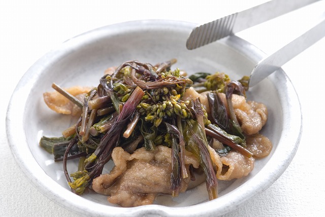 紅菜苔と豚肉の甘酢漬け
