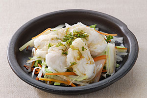 野菜と鶏ササミ肉の湯引き
